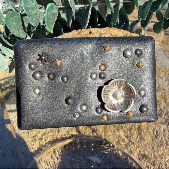 Coach Handbags - Coach Turnlock Card Case with Tea Rose Studs Black Leather 20950G